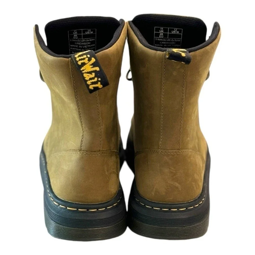 Dr. Martens Crewson Olive Green Crazy Horse Leather Combat Boots Mens Size 12